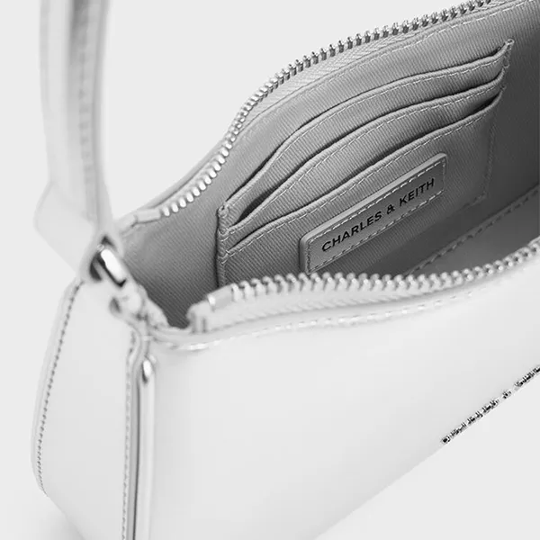 Túi Đeo Vai Nữ Charles & Keith CNK Elspeth Metallic Curved Shoulder Bag CK2-80151362-A Silver Màu Bạc