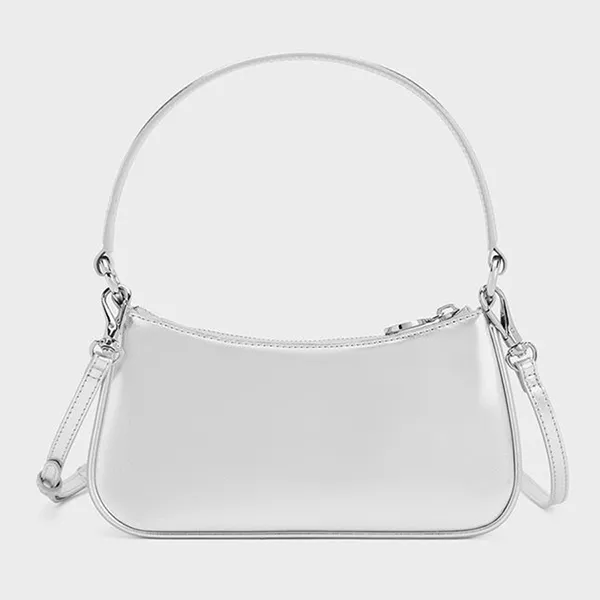 Túi Đeo Vai Nữ Charles & Keith CNK Elspeth Metallic Curved Shoulder Bag CK2-80151362-A Silver Màu Bạc