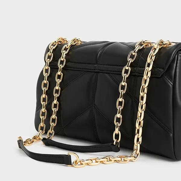 Túi Đeo Vai Nữ Charles & Keith CNK Eudora Chevron Trapeze Bag - Black CK2-20782014_BLACK Màu Đen