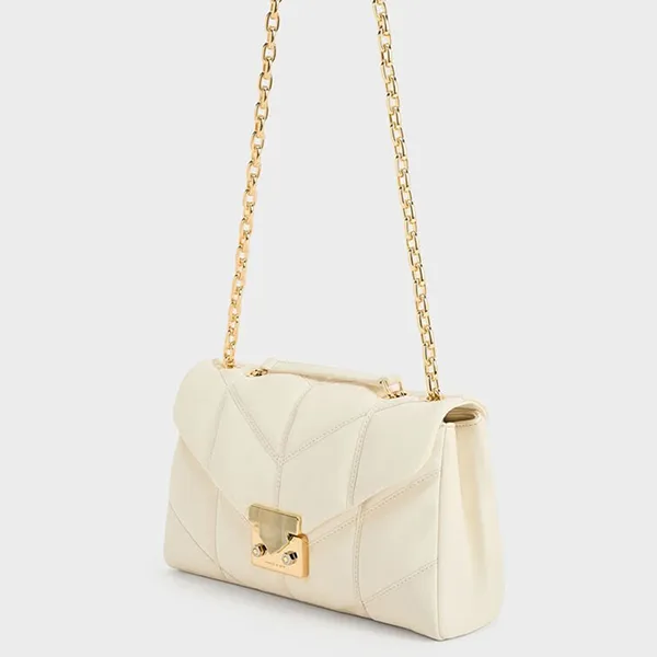 Túi Đeo Vai Nữ Charles & Keith CNK Eudora Chevron Trapeze Bag - Cream CK2-20782014_CREAM Màu Trắng Kem