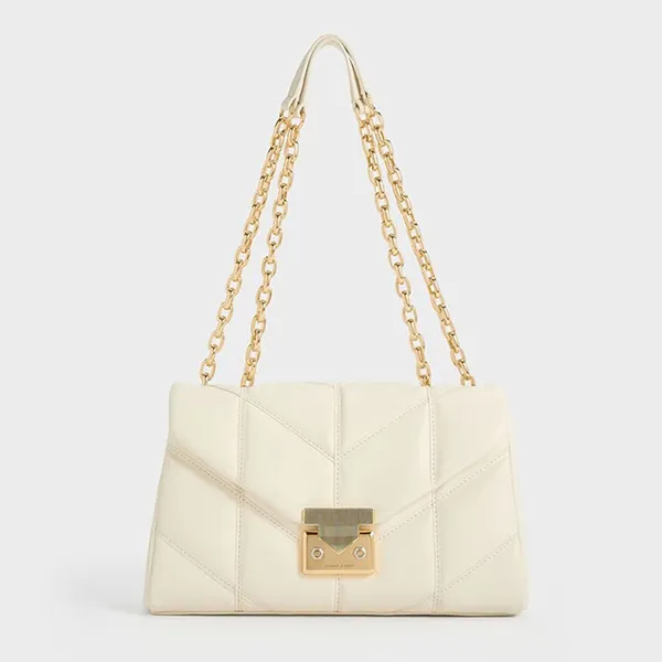 Túi Đeo Vai Nữ Charles & Keith CNK Eudora Chevron Trapeze Bag - Cream CK2-20782014_CREAM Màu Trắng Kem