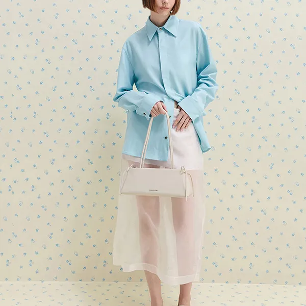 Túi Đeo Vai Nữ Charles & Keith CNK Hazel Bow Elongated Shoulder Bag - Cream CK2-20160193 Màu Kem