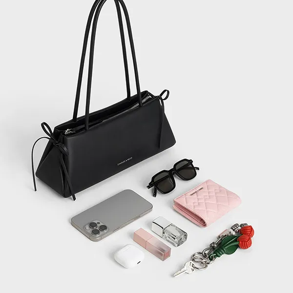 Túi Đeo Vai Nữ Charles & Keith CNK Hazel Bow Elongated Trapeze Shoulder Bag - Noir CK2-20160193 Màu Đen