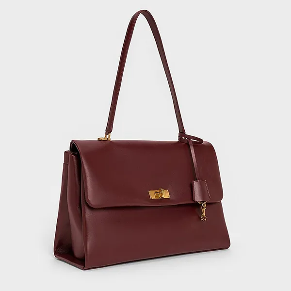 Túi Đeo Vai Nữ Charles & Keith CNK Kerry Top Handle Satchel Bag - Mulberry Plum CK2-20782514 Màu Đỏ