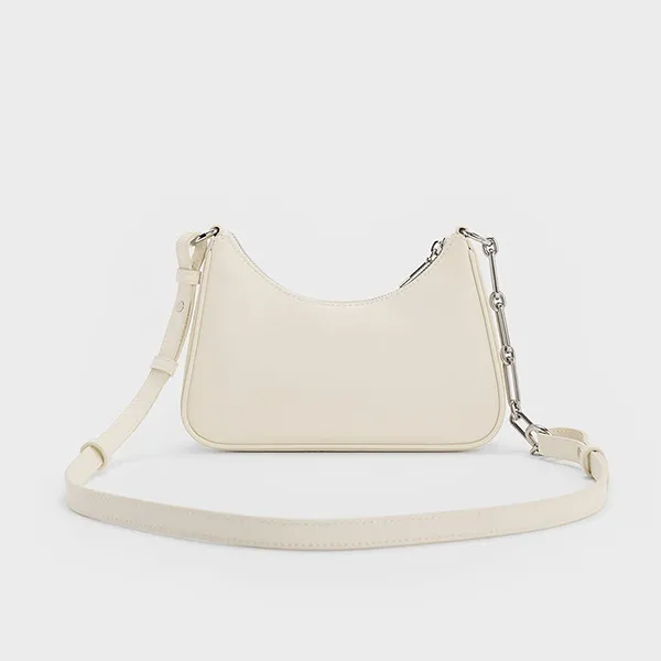 Túi Đeo Vai Nữ Charles & Keith CNK Lane Chain-Link Shoulder Bag - Cream CK2-20271604 Màu Trắng Kem