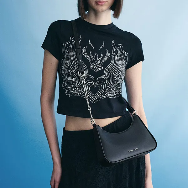 Túi Đeo Vai Nữ Charles & Keith CNK Lane Chain-Link Shoulder Bag - Noir CK2-20271604 Màu Đen