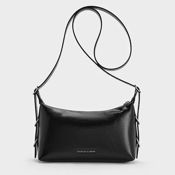 Túi Đeo Vai Nữ Charles & Keith CNK Mini Bryna Belted Hobo - Noir CK2-20782621 Màu Đen