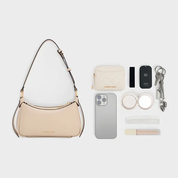 Túi Đeo Vai Nữ Charles & Keith CNK Mini Calla Shoulder Bag - Oat CK2-20671784 Màu Be