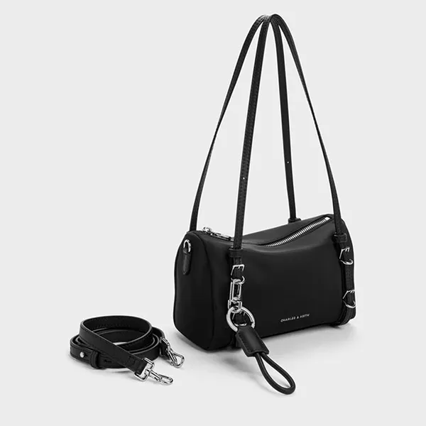 Túi Đeo Vai Nữ Charles & Keith CNK Mini Levy Nylon Shoulder Bag - Noir CK2-20151613_NOIR Màu Đen
