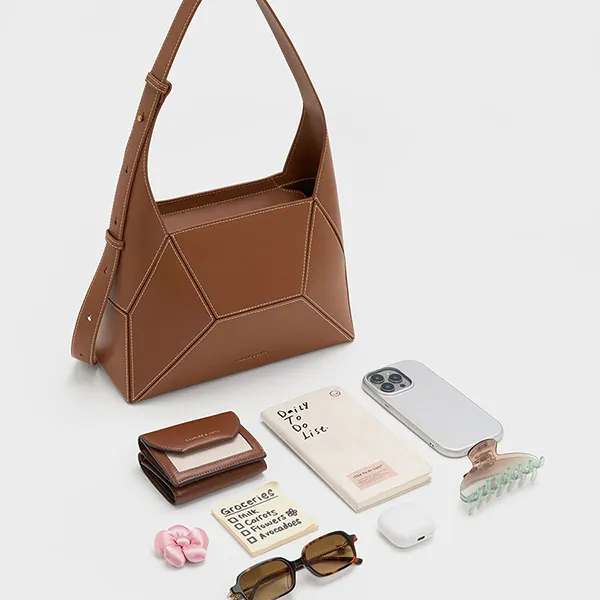 Túi Đeo Vai Nữ Charles & Keith CNK Nasrin Geometric Hobo Bag - Chocolate CK2-20782790 Màu Nâu