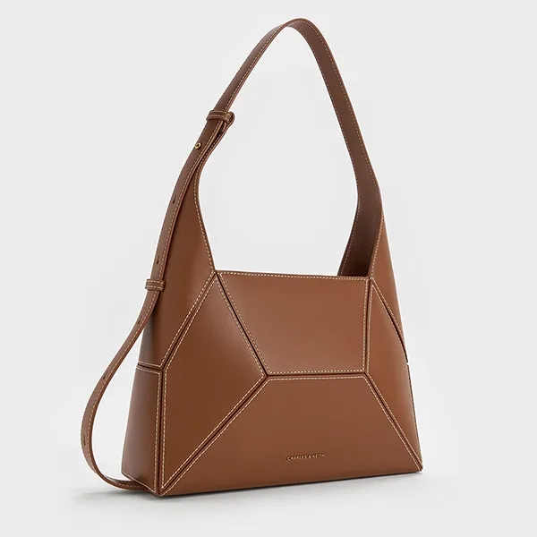 Túi Đeo Vai Nữ Charles & Keith CNK Nasrin Geometric Hobo Bag - Chocolate CK2-20782790 Màu Nâu