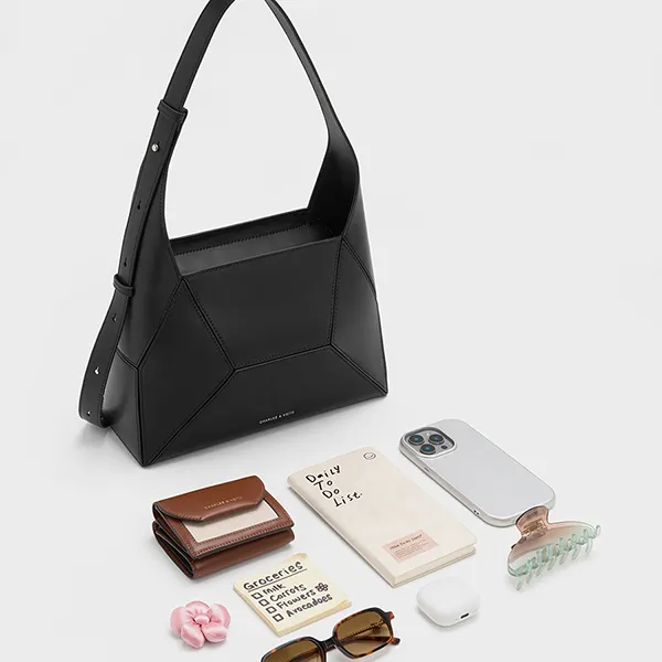 Túi Đeo Vai Nữ Charles & Keith CNK Nasrin Geometric Hobo Bag - Noir CK2-20782790 Màu Đen