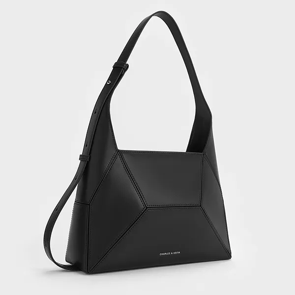 Túi Đeo Vai Nữ Charles & Keith CNK Nasrin Geometric Hobo Bag - Noir CK2-20782790 Màu Đen