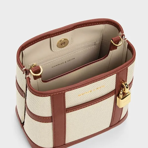 Túi Đeo Vai Nữ Charles & Keith CNK Scottie Canvas Bucket Bag - Brick CK2-10671860-1_BRICK_S Màu Kem Nâu