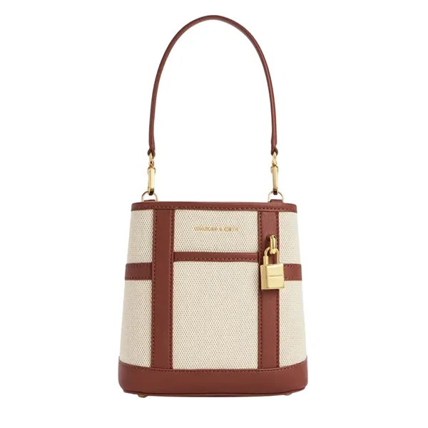 Túi Đeo Vai Nữ Charles & Keith CNK Scottie Canvas Bucket Bag - Brick CK2-10671860-1_BRICK_S Màu Kem Nâu