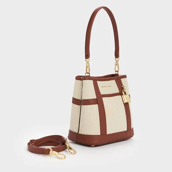 Túi Đeo Vai Nữ Charles & Keith CNK Scottie Canvas Bucket Bag - Brick CK2-10671860-1_BRICK_S Màu Kem Nâu