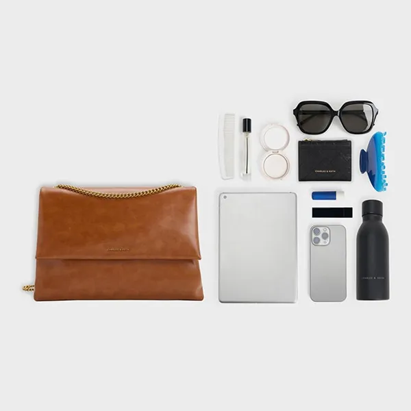 Túi Đeo Vai Nữ Charles & Keith CNK Sianna Chain-Handle Shoulder Bag - Distressed Tan CK2-20271514 Màu Nâu