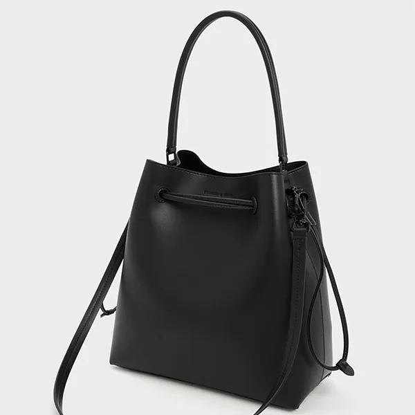Túi Đeo Vai Nữ Charles & Keith Drawstring Hobo Jet Shoulder Bag Black CK2-40780136 Màu Đen