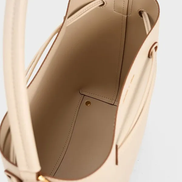 Túi Đeo Vai Nữ Charles & Keith Drawstring Hobo Shoulder Bag CK2-40780136 Màu Be