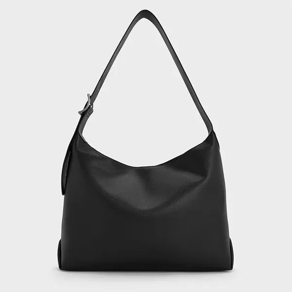 Túi Đeo Vai Nữ Charles & Keith Larsen Buckle Strap Hobo Bag Noir Shoulder Bag CK2-40782736 Màu Đen