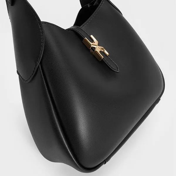 Túi Đeo Vai Nữ Charles & Keith Mini Adalyn Metallic Buckle Dusted Black Shoulder Bag CK2-40782727 Màu Đen
