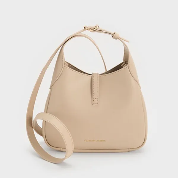 Túi Đeo Vai Nữ Charles & Keith Mini Adalyn Metallic Buckle Dusted Oat Shoulder Bag CK2-40782727 Màu Be