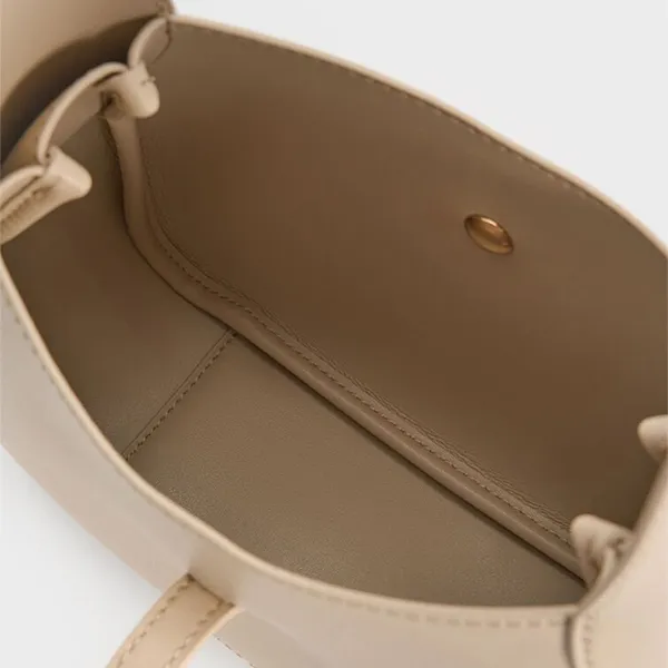 Túi Đeo Vai Nữ Charles & Keith Mini Adalyn Metallic Buckle Dusted Oat Shoulder Bag CK2-40782727 Màu Be