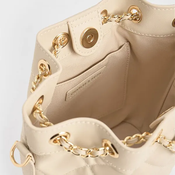 Túi Đeo Vai Nữ Charles & Keith Quilted Two-Way Rectangular Bucket Bag Beige CK2-10701506_BEIGE Màu Be
