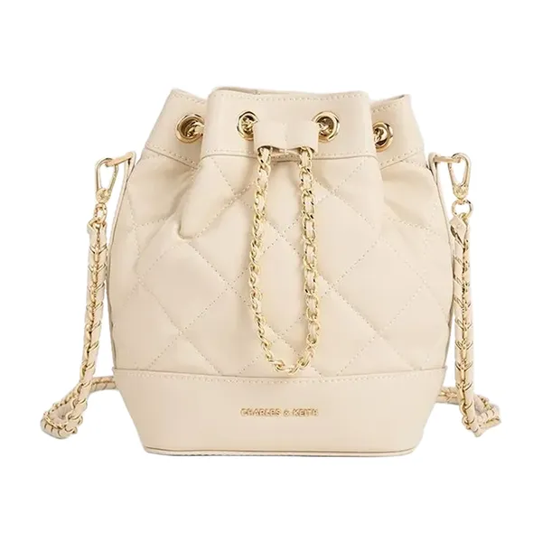 Túi Đeo Vai Nữ Charles & Keith Quilted Two-Way Rectangular Bucket Bag Beige CK2-10701506_BEIGE Màu Be
