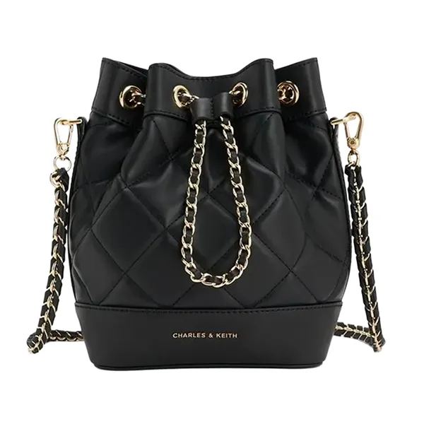 Túi Đeo Vai Nữ Charles & Keith Quilted Two-Way Rectangular Bucket Bag Black CK2-10701506_BLACK Màu Đen