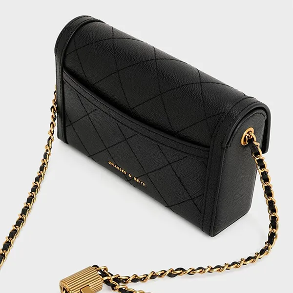 Túi Đeo Vai Nữ Charles & Keith Tallulah Quilted Fold Over Clutch Black CK2-70701372_BLACK Màu Đen