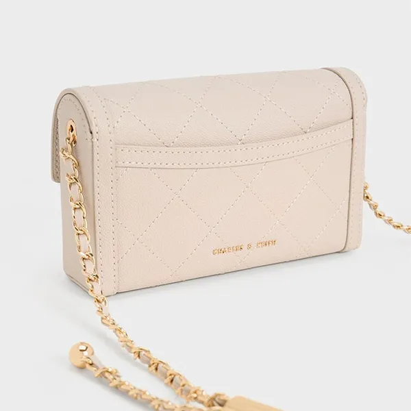 Túi Đeo Vai Nữ Charles & Keith Tallulah Quilted Fold Over Clutch Grey White CK2-70701372_OAT Màu Trắng Xám