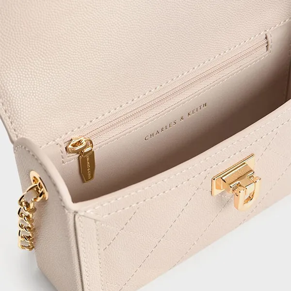 Túi Đeo Vai Nữ Charles & Keith Tallulah Quilted Fold Over Clutch Grey White CK2-70701372_OAT Màu Trắng Xám