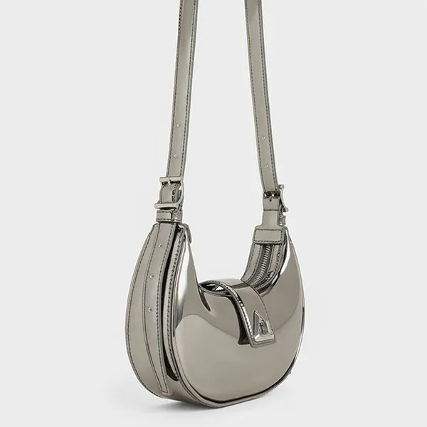 Túi Đeo Vai Nữ Charles & Keith Trice Metallic Accent Belted Half Moon Shoulder Bag Beige Grey CK2-50271205_PEWTER Màu Xám Bạc