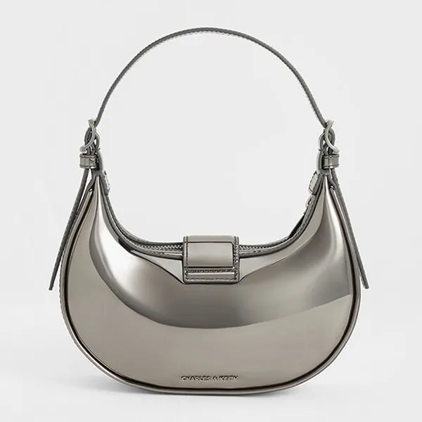 Túi Đeo Vai Nữ Charles & Keith Trice Metallic Accent Belted Half Moon Shoulder Bag Beige Grey CK2-50271205_PEWTER Màu Xám Bạc