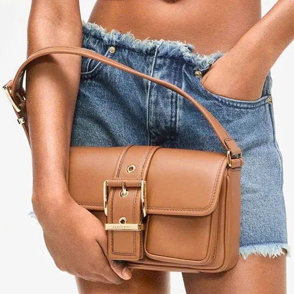 Túi Đeo Vai Nữ Michael Kors MK Colby Medium Leather Shoulder Bag Màu Nâu