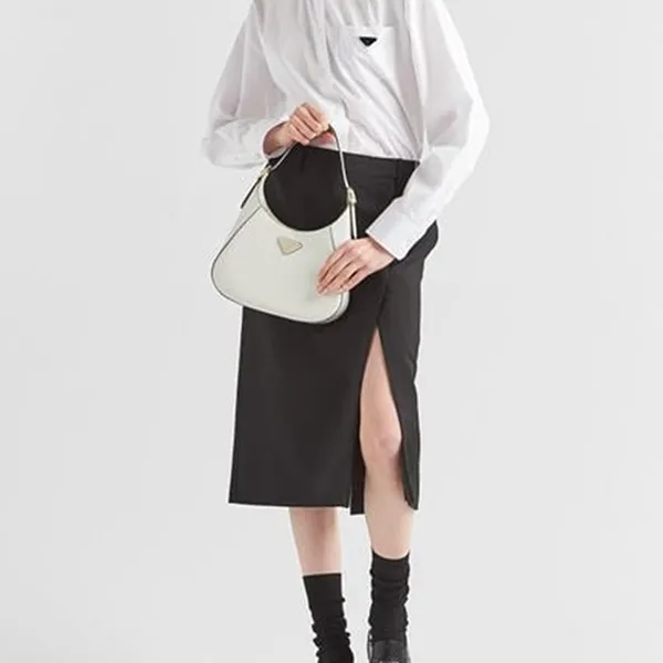 Túi Đeo Vai Nữ Prada Women's White Leather Shoulder Bag Màu Trắng