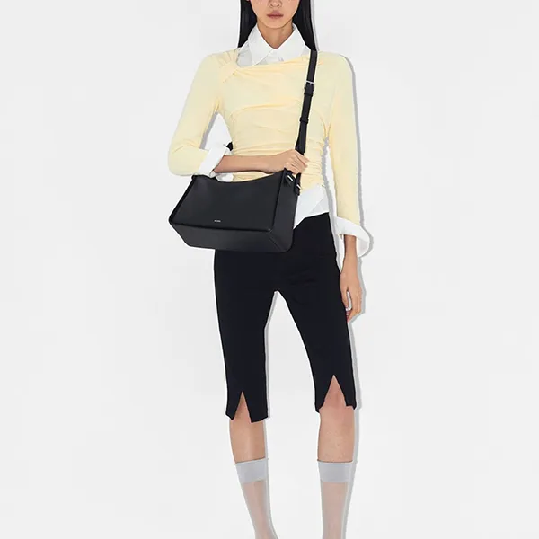 Túi Đeo Vai Pedro Demi Maxi Rectangular Shoulder Bag Black PW2-75210180-1 Màu Đen