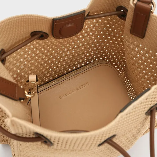 Túi Rút Dây Nữ Charles & Keith Ida Knitted Beige CK2-10782580_BEIGE Màu Be