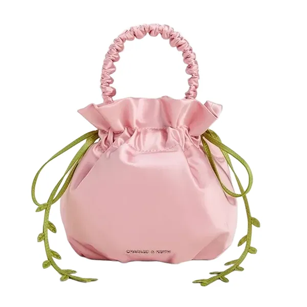 Túi Rút Dây Nữ Charles & Keith Mabel Satin Floral Vine Drawstring Bag Pink CK2-10151623-A_PINK Màu Hồng