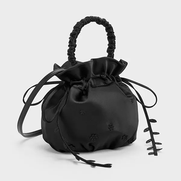 Túi Rút Dây Nữ Charles & Keith Mabel Satin Floral Vine Noir CK2-10151623-A_NOIR Màu Đen