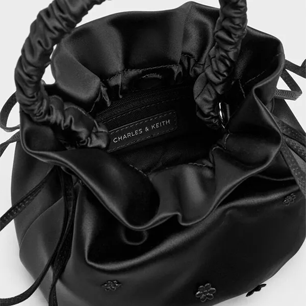 Túi Rút Dây Nữ Charles & Keith Mabel Satin Floral Vine Noir CK2-10151623-A_NOIR Màu Đen