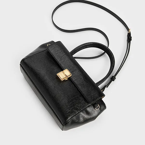 Túi Tote Nữ Charles & Keith CNK Acelynn Rope-Chain Distressed Black CK2-30671895 Màu Đen