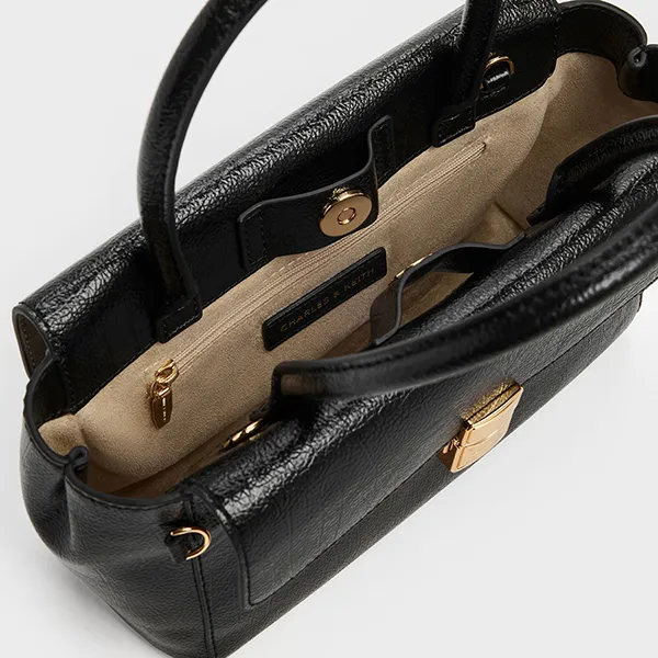 Túi Tote Nữ Charles & Keith CNK Acelynn Rope-Chain Distressed Black CK2-30671895 Màu Đen