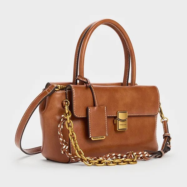 Túi Tote Nữ Charles & Keith CNK Acelynn Rope-Chain Distressed Tan CK2-30671895 Màu Nâu