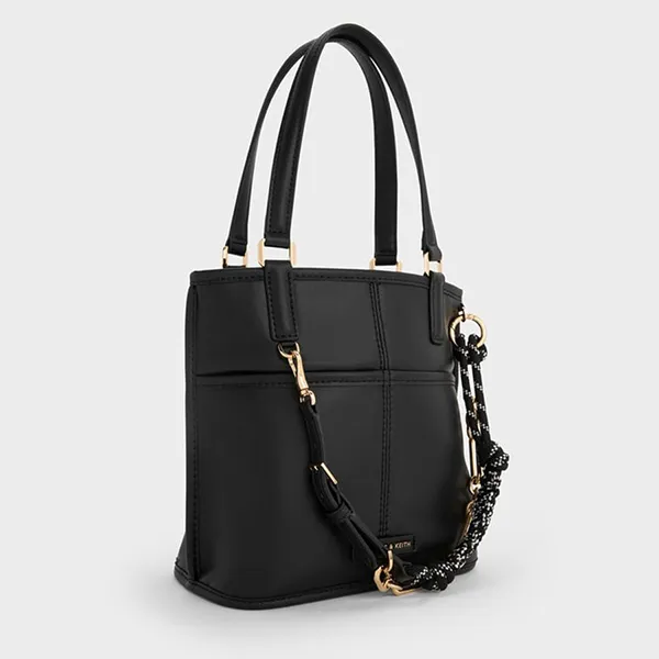 Túi Tote Nữ Charles & Keith CNK Addison Knotted Rope Double Handle Black CK2-30671765 Màu Đen