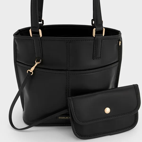 Túi Tote Nữ Charles & Keith CNK Addison Knotted Rope Double Handle Black CK2-30671765 Màu Đen