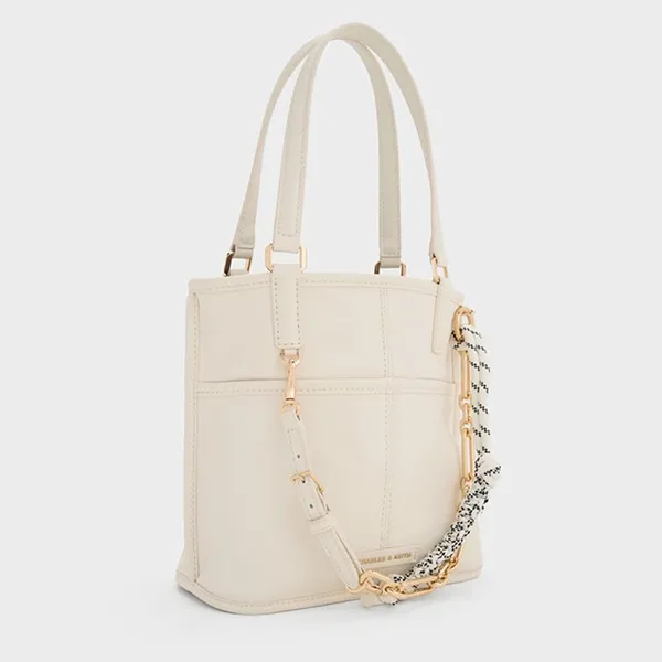 Túi Tote Nữ Charles & Keith CNK Addison Knotted-Rope Double-Handle CK2-30671765 Màu Kem
