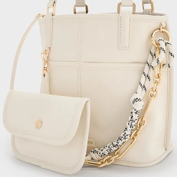 Túi Tote Nữ Charles & Keith CNK Addison Knotted-Rope Double-Handle CK2-30671765 Màu Kem