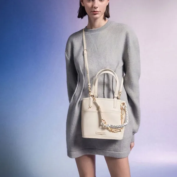 Túi Tote Nữ Charles & Keith CNK Addison Knotted-Rope Double-Handle CK2-30671765 Màu Kem